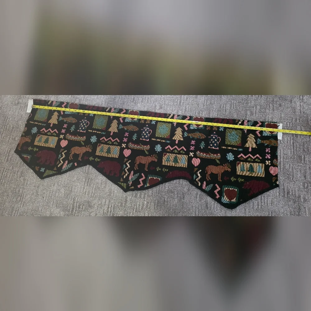 Vintage Tapestry Curtain Valance Hunting Fishing Farmhouse Cabin Rustic Cottage